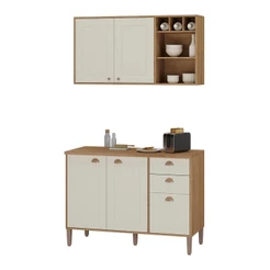 Conjunto Cozinha Tunísia 120cm 5 Portas com Aéreo e Balcão
