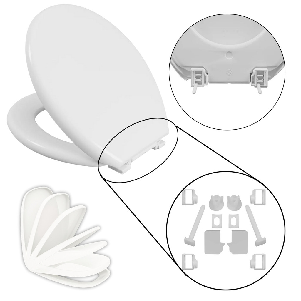 Assento Vaso Sanitário Oval Almofadado Branco + Conjunto Fixação Assento Sanitário Almofadado Branco