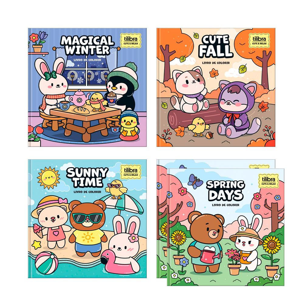 Kit com 5 livros de colorir Relax Seasons Tilibra