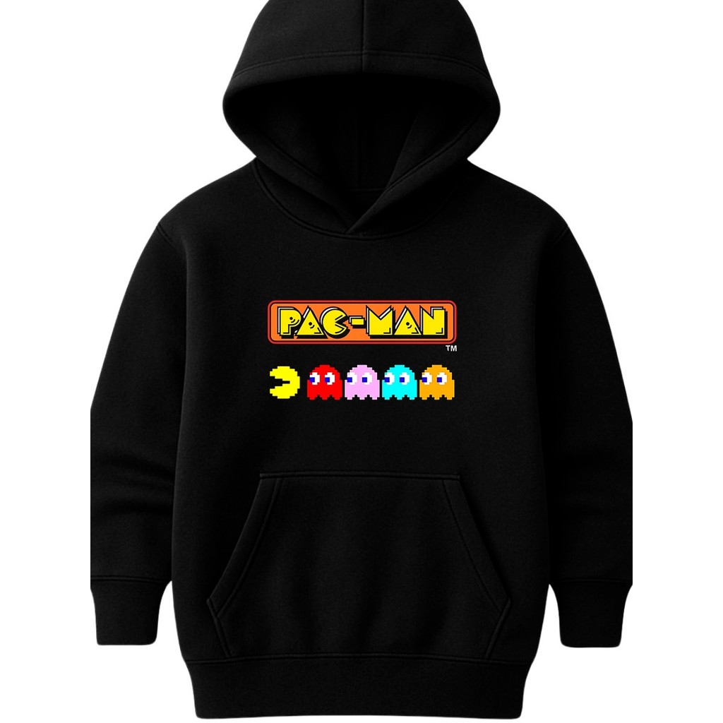 Moletom com Capuz Touca Jogo PacMan Retrô Blusa De Frio Casaco Game Pac-Man Infantil 100% Algodão Unissex Menino Menina