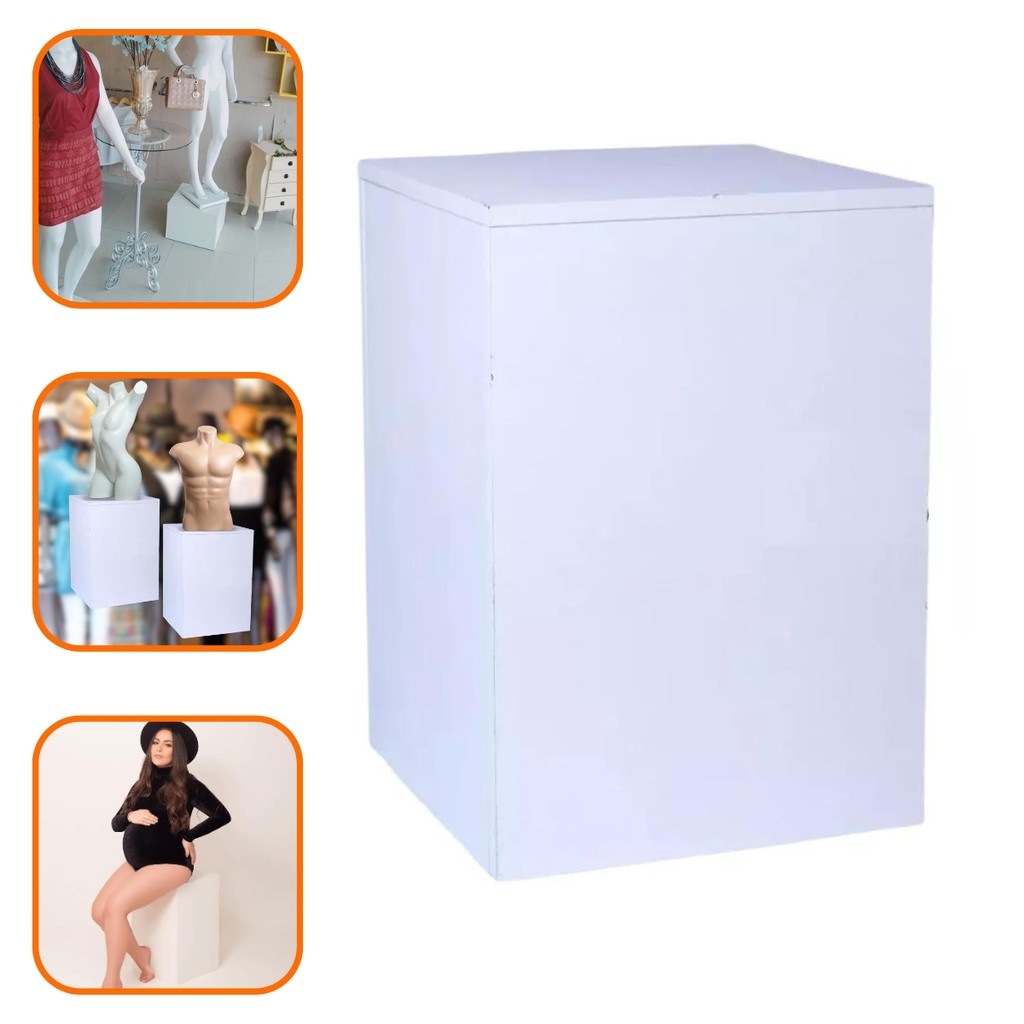 Cubo Exposityor Base Tablado Para Vitrine De Lojas Fotos 70x30x30cm MDF Branco