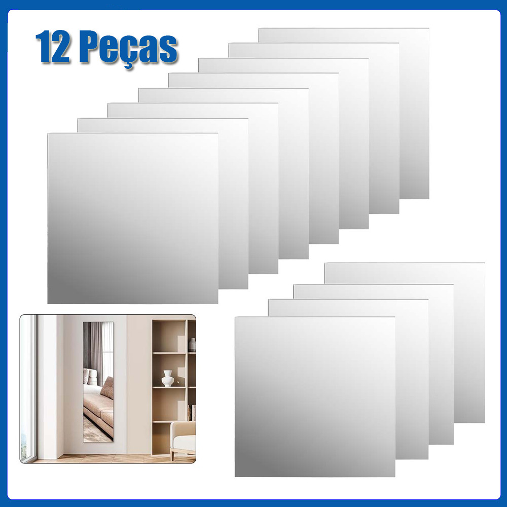 Conjunto de 12 peças 30x30cm cm espelho de parede decorativo quadrado