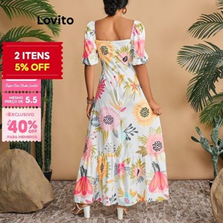 (Trendy) Lovito Vestido Boho Floral Ruffle Hem para Mulheres LBL20524 em Oferta na Shopee