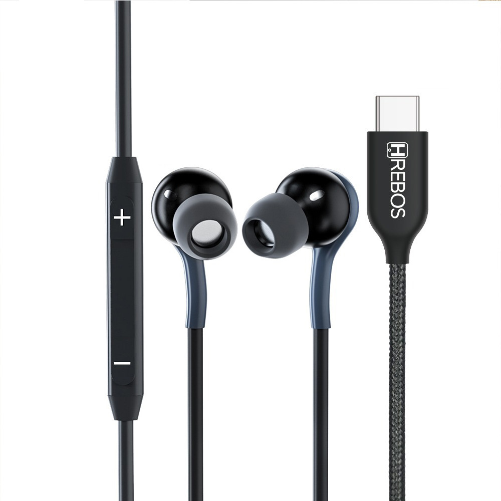 Fone de Ouvido Hrebos HS-110 Tipo-C com Microfone e Controle de Volume Fone com Fio USB-C para Celular Android