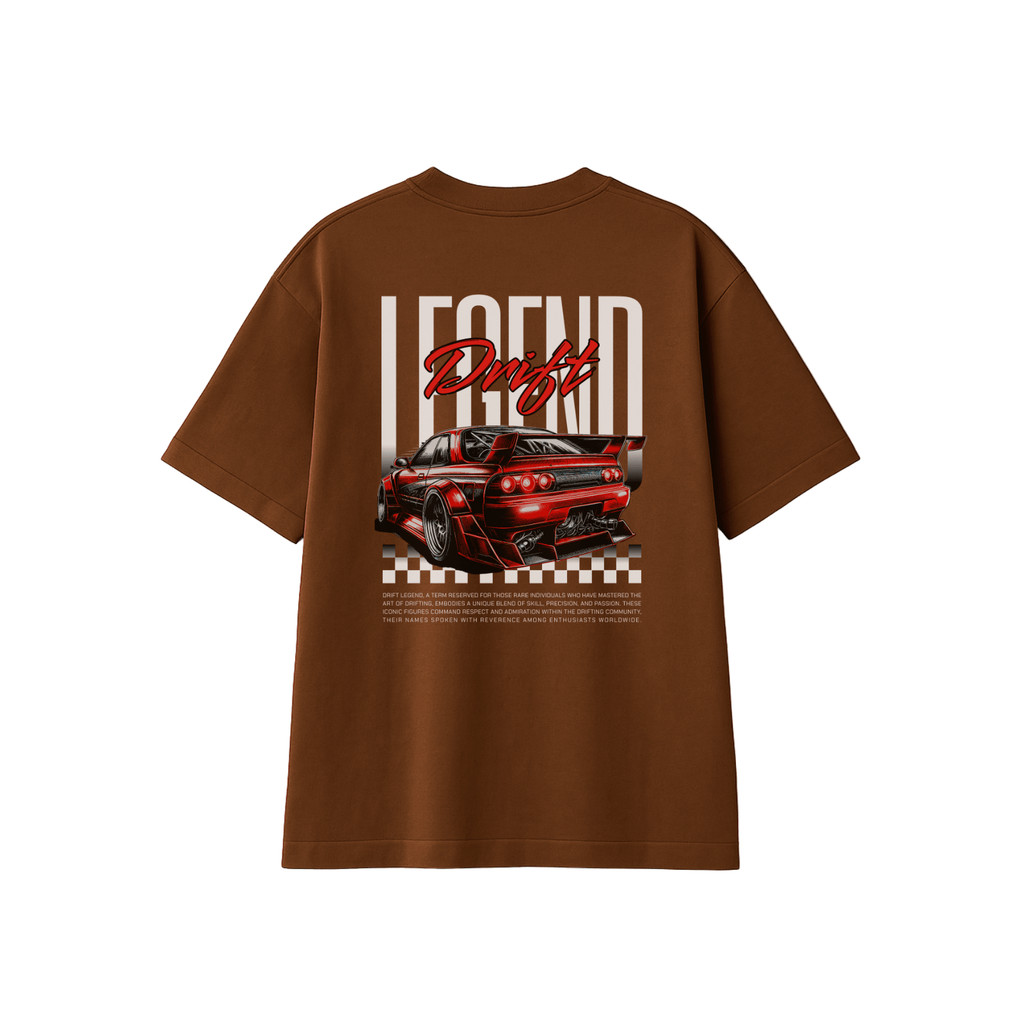 Camiseta Oversized Marrom Confortável 100% Algodão Modelo: "Carro Esportivo Legend Drift" - Novidade para Academia