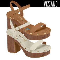 Sandália Vizzano Salto Bloco Alto Feminina Elegância Conforto