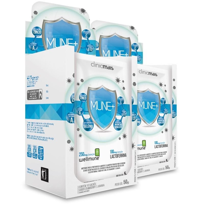 Kit 2 Mune + ClinicMais Wellmune Cranberry Laranja 10 Sachês