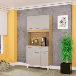 Cozinha Ambiente Kit Cassia 6 Portas Damasco Off White Poquema