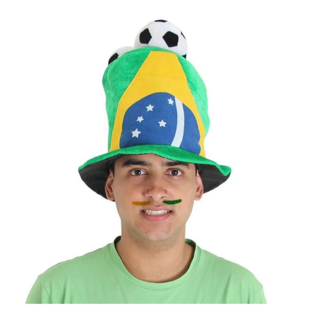 Chapéu Brasil Cartola Com 3 Bolas De Futebol Acessório Para Copa
