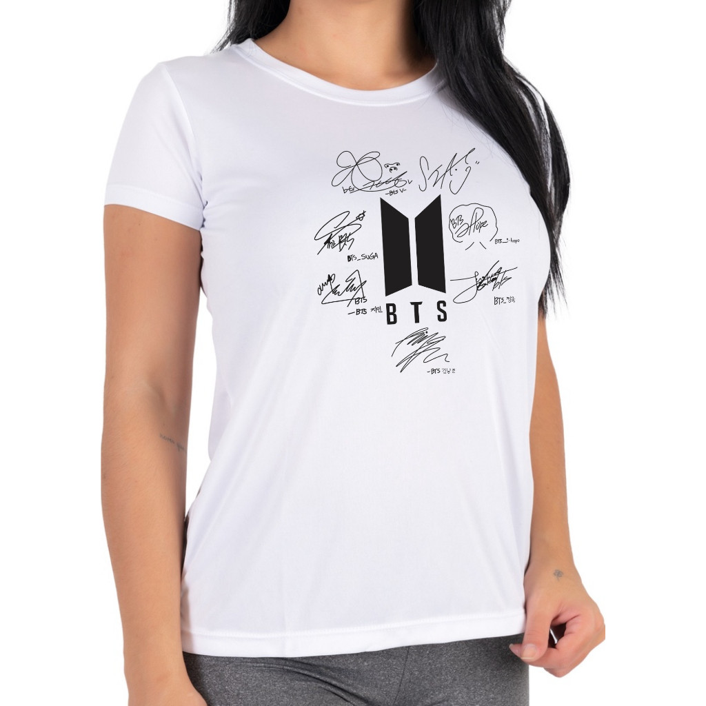 Camiseta Algodão Blusa Masculina Feminina Estampa BTS Autografo Assinatura Camisa Confort TrendBox Mania