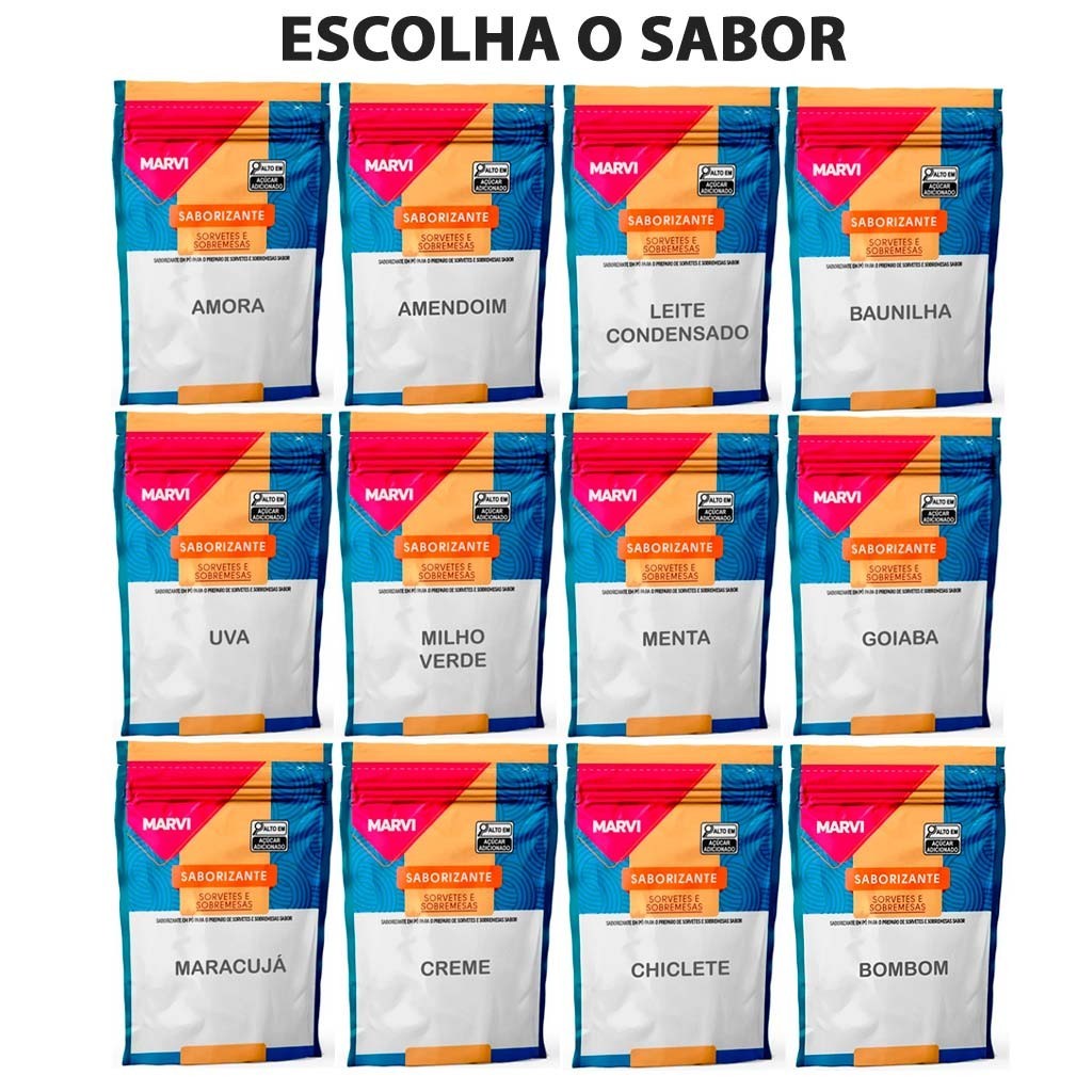 Sabor em Pó para Sorvete Escolha o Sabor 100g Diversos Sabores Base Saborizante - Marvi
