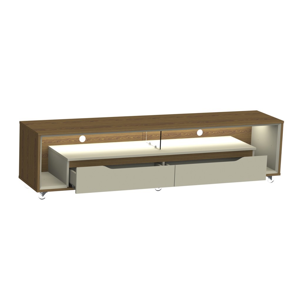 Detalhes do Rack para Sala com Led e Rodízios p/TV 65 Polegadas 175cm Loop -Olivar Móveis