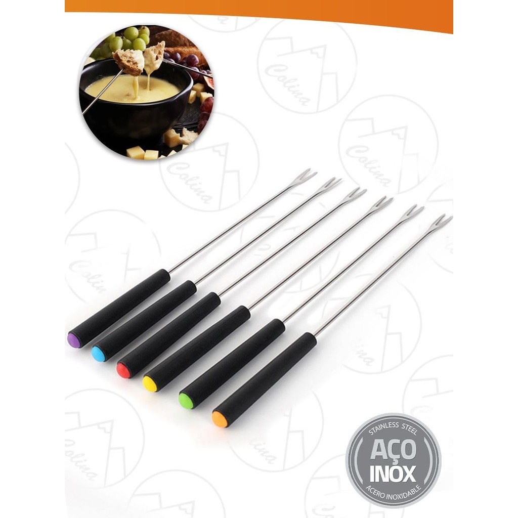 Kit 6 Garfos Para Fondue Aço Inox Petiscos Queijo Aperitivos Chocolate salte shop