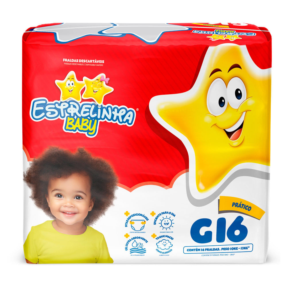 Fralda Estrelinha Baby Tamanho G Pacote Prático 16 Unidades Descartáveis - Mom & Baby