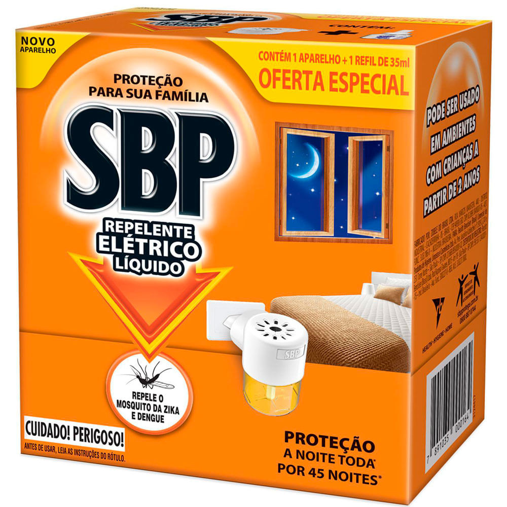 Repelente Elétrico Líquido SBP 45 Noites Refil 35ml + Aparelho - Beauty