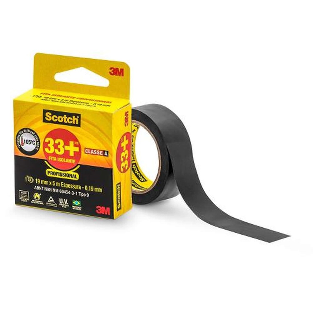 Fita Isolante Scotch 3M 33+ 19mm - 5 Metros - Isolação Elétrica 750V UV - 90°C