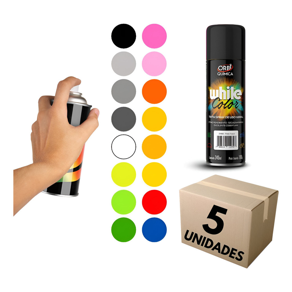 Kit 5 Un Tinta Uso Geral Spray P/pintar Roda Mdf Metal 340ml em Oferta na Shopee