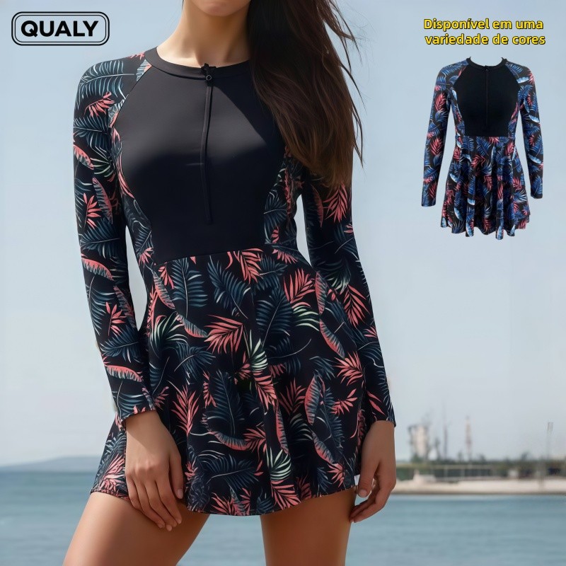 Conjunto De Maiô feminino praia com bojo+Shorts roupa de surf proteção uv elegante Estampado - QUALY