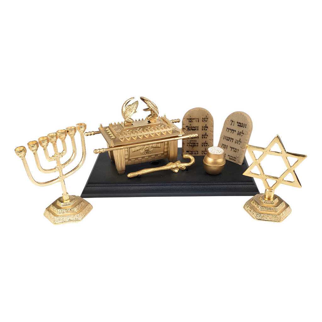 Kit Arca Com Base + Estrela De Davi 9cm + Menorá 9cm Metal