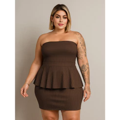 Conjunto Blusa Godê Tomara Que Caia E Saia Curta Plus Size Cintura Alta Soltinho Casual