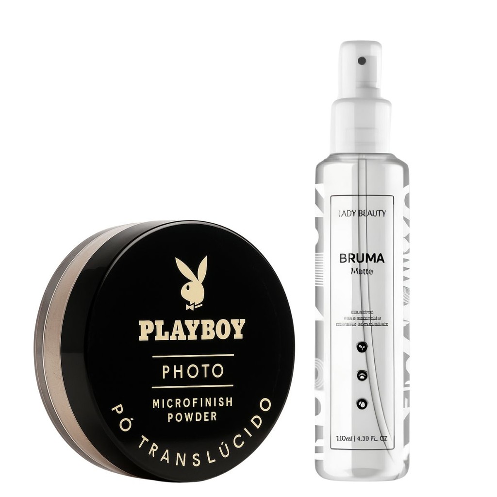 Kit Pó Translúcido Microfinish Powder Playboy + Bruma Fixadora Matte 130ml Lady Beauty