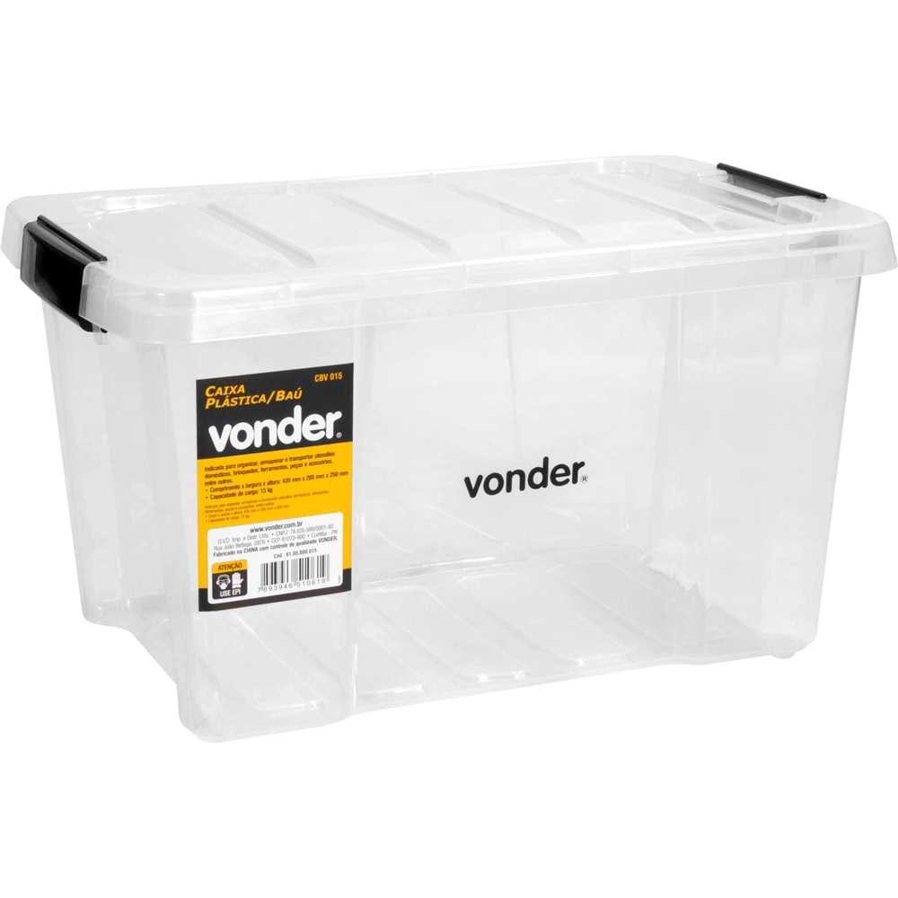 Caixa Plastica Baú Transparente CBV015 Vonder