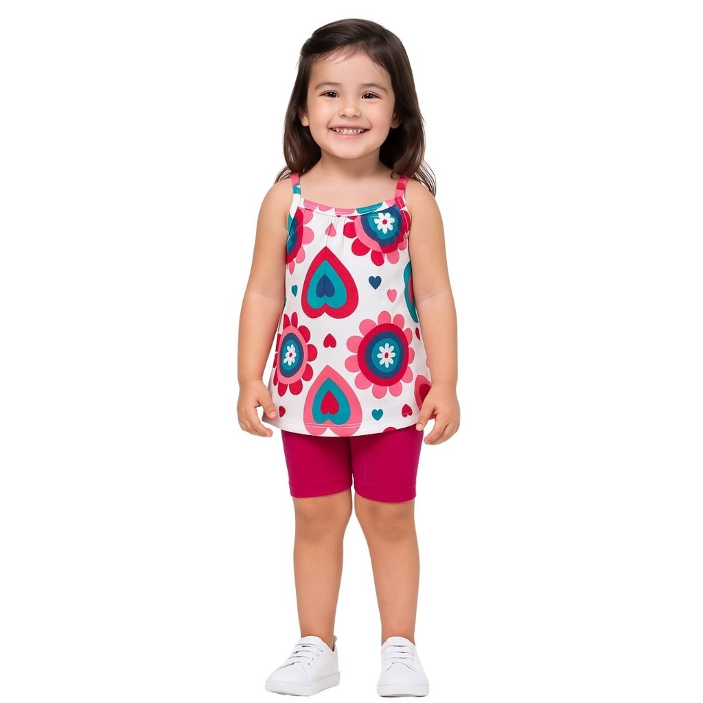 Conjunto Infantil Menina Alças Finas Floral Tropical Meia Malha Confortável Sofisticado Kyly 1000984 em Oferta na Shopee