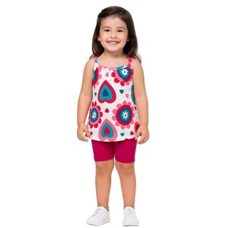 Conjunto Infantil Menina Alças Finas Floral Tropical Meia Malha Confortável Sofisticado Kyly 1000984 em Oferta na Shopee