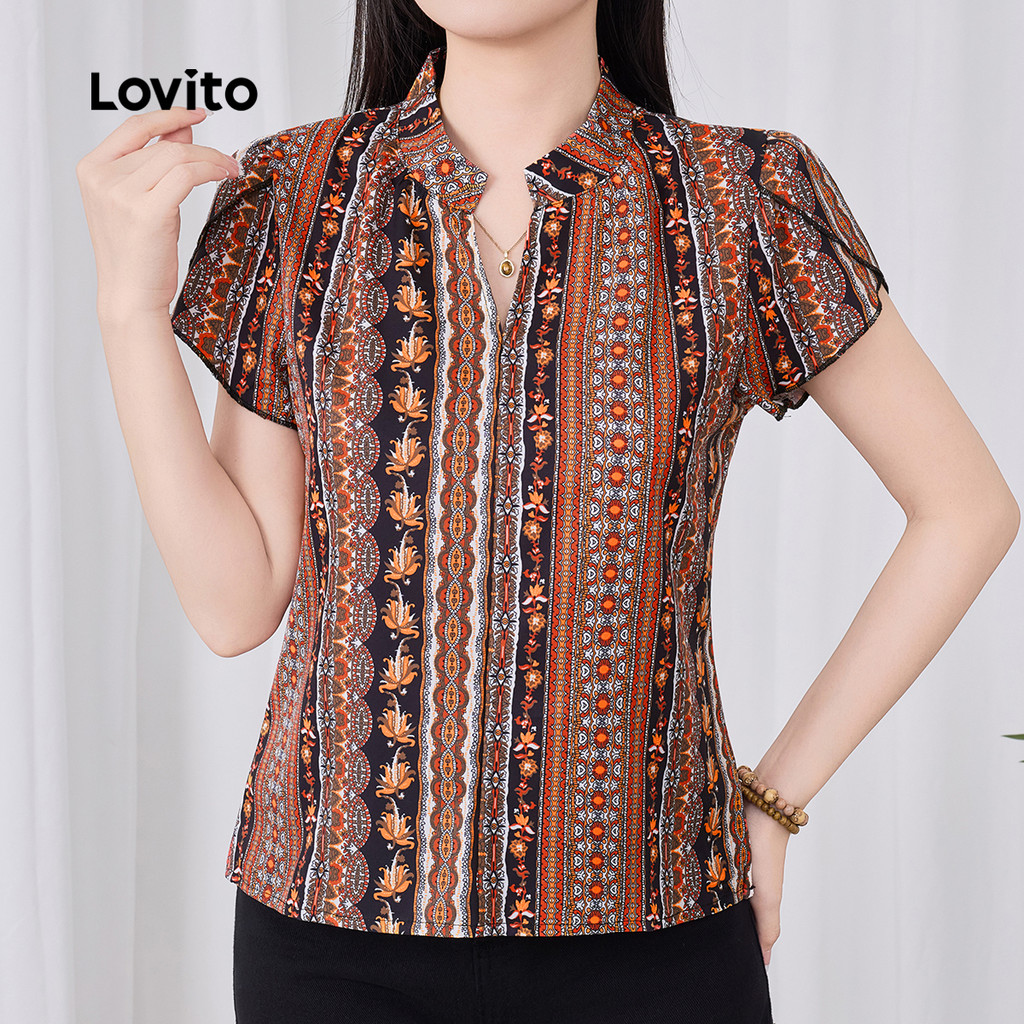 (New) Lovito Blusa Boho com Abertura Frontal  Moderna para Primavera/verão  para Mulheres L142ED627 em Oferta na Shopee