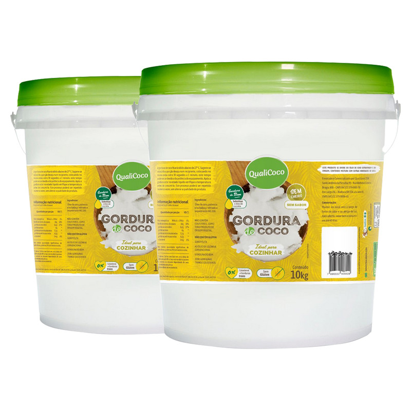 Kit 2 Gordura de Coco Balde 10Kg Qualicoco