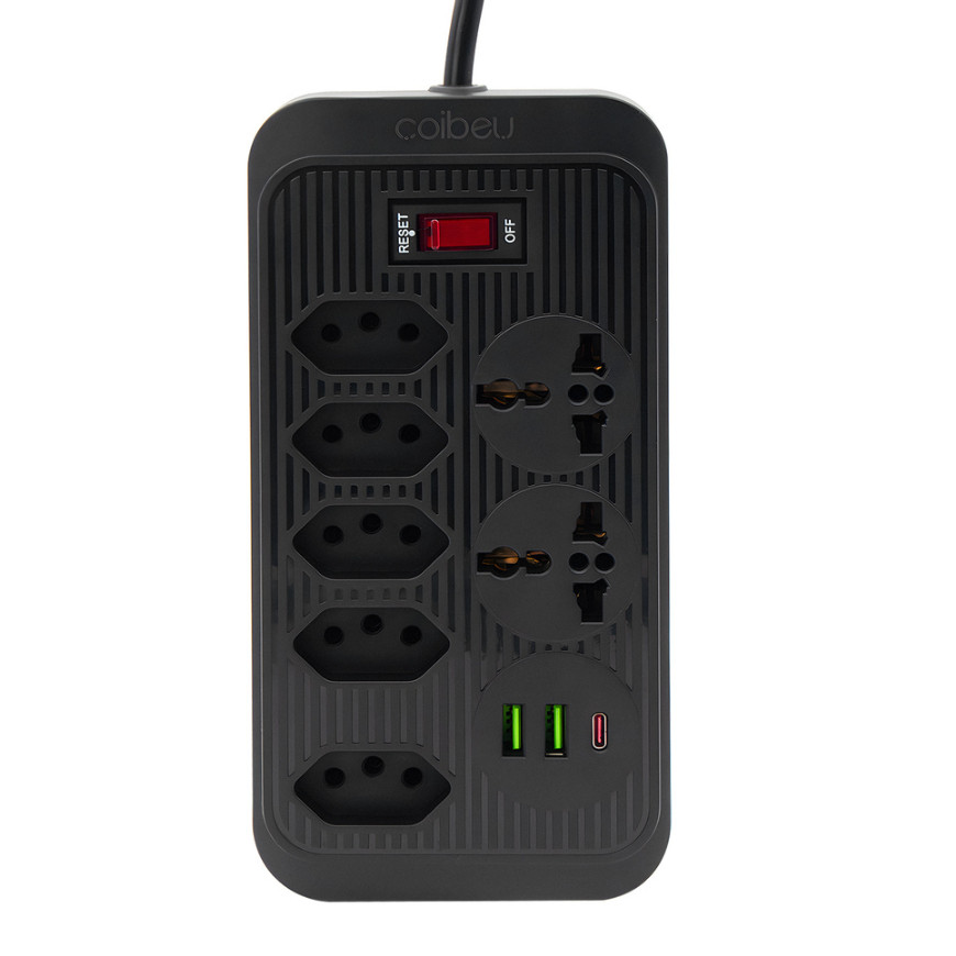 Extensão 5 Tomadas 2 Universal 2 USB 1 Tipo-C Régua De 1,90m  Resistente Bivolt 110v-220v