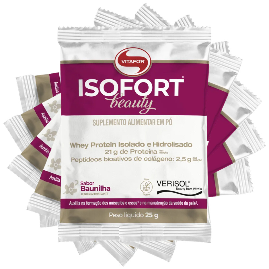 WHEY PROTEIN ISOLADO (WPI) ISOFORT BEAUTY VITAFOR KIT 5 SACHES BAUNILHA
