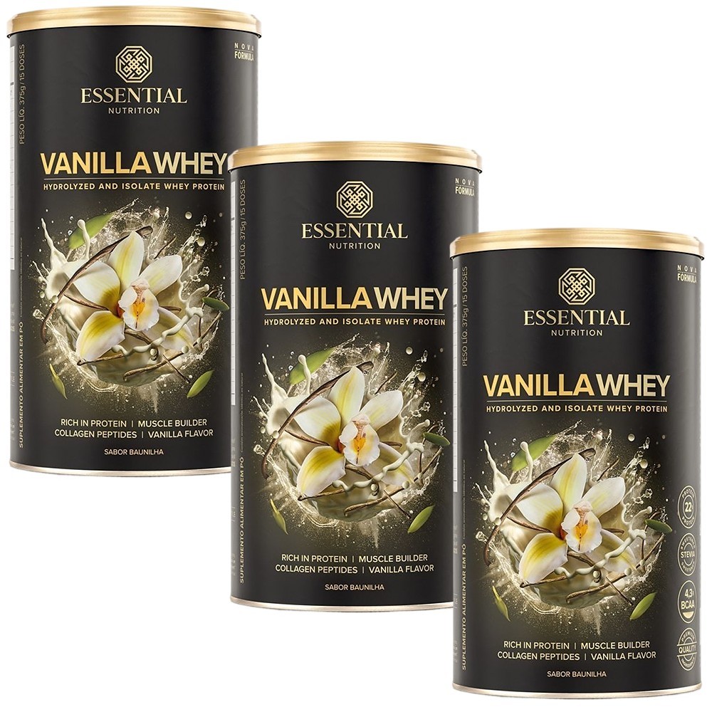 Kit 3x Vanilla Whey (375g) - Essential Nutrition
