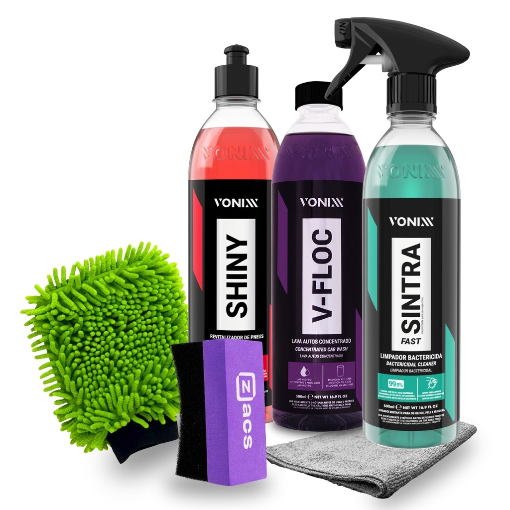 Kit Estética Lavagem Vonixx V-Floc + Shiny + Sintra e Aplicador Pretinho + Luva e Pano Microfibra