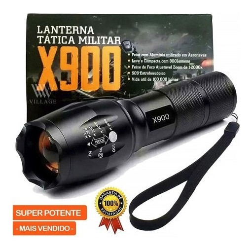 Lanterna Tática Militar Recarregável C/ Zoom Forte Lanterna Preto Luz Branco Fluoreled