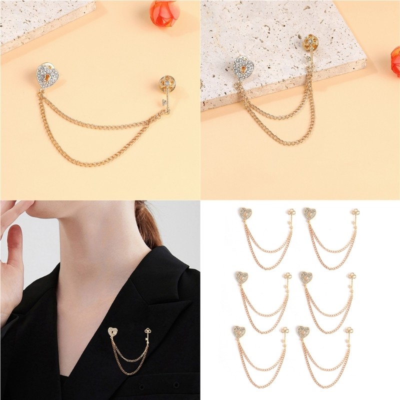 Estone Atraente Coração Chave Broche Corrente Metal Jóias Acessório Prático Festa Roupas Decoração Para Mulher