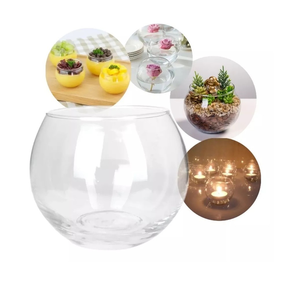 Mini Vaso Castiçal de Vidro Redondo Porta Velas Decorativo