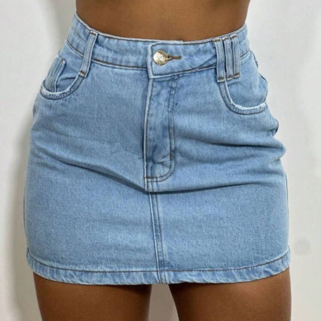Saia Jeans Mini Saia Cintura Alta Premium