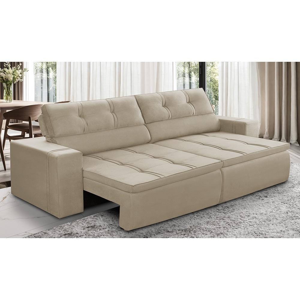 Sofá Retrátil e Reclinável 2 lugares 1,70m com Molas Stella Suede Bege Adonai Estofados - Home & Living