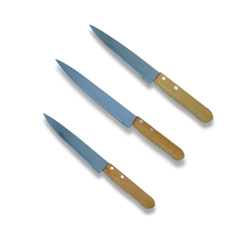 KIT 03 Facas de Cozinha Aço Inox Cabo Madeira 6" 7 " e 8" em Oferta na Shopee