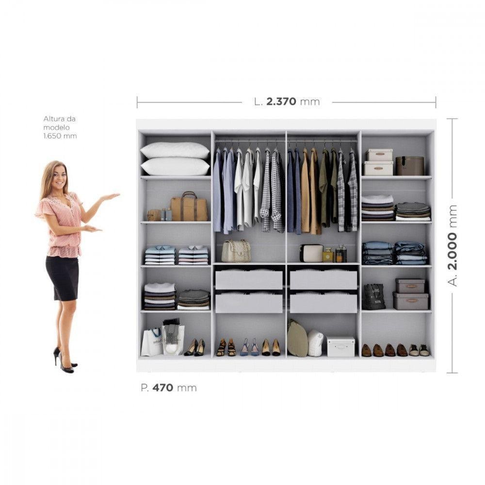 Detalhes do Guarda Roupa Casal Paris 8 Portas Mdp Branco Brilho Maxel Branco