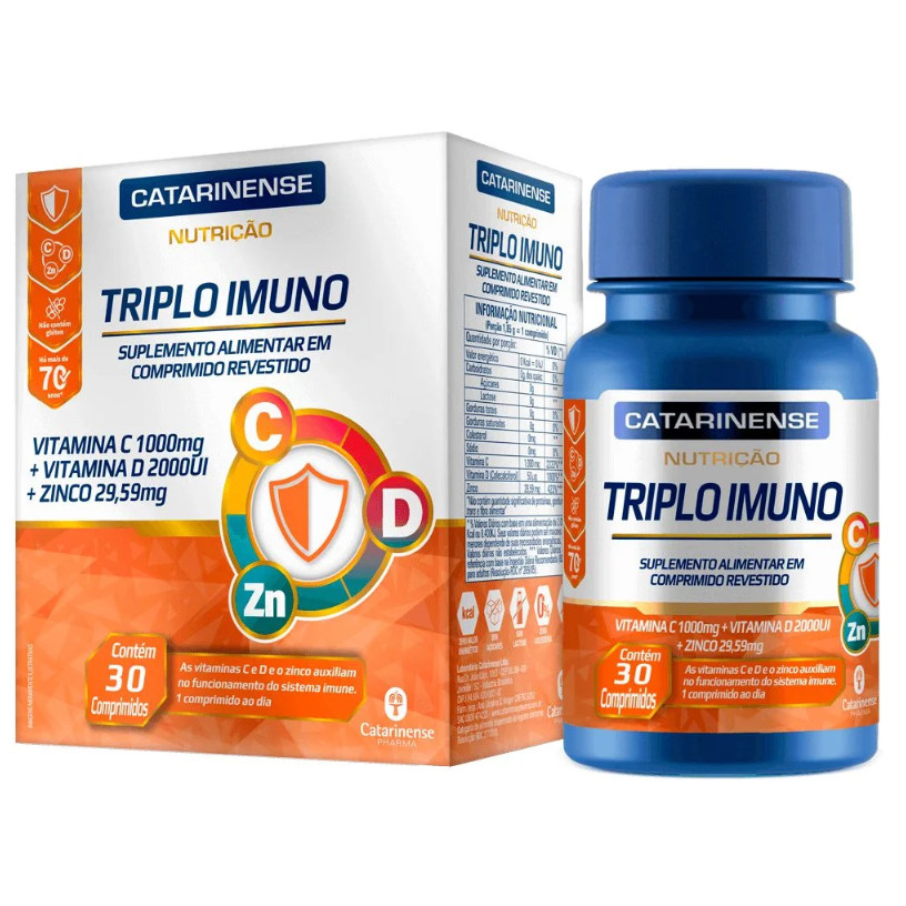 Triplo Imuno Vitamina C + Vitamina D + Zn 30 Comprimidos