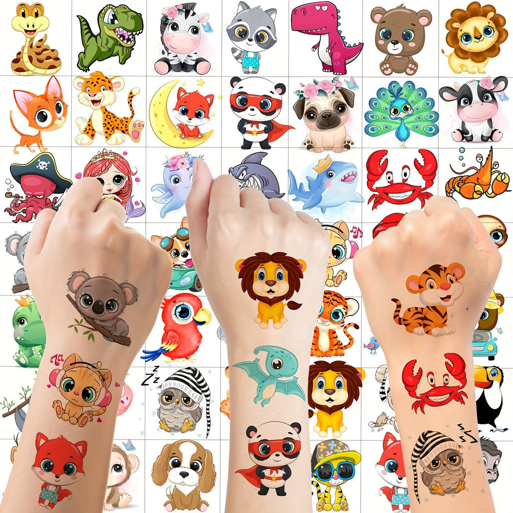 50 Peças Tatuagens Temporárias De Animais Fofos 3D Para Meninas Meninos De Desenho Animado Leão Cachorro Gato ZOO Adesiv em Oferta na Shopee