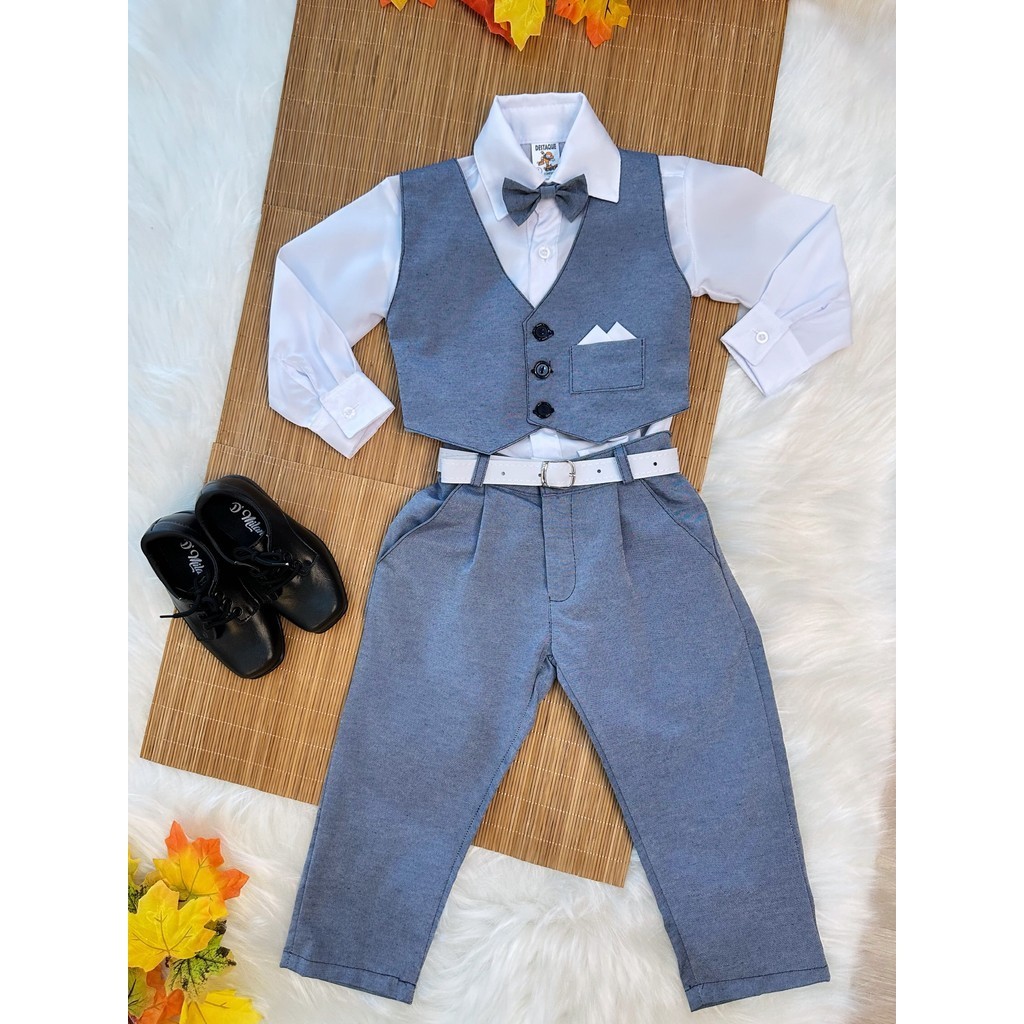 Conjunto Social Conjunto Social Para Pajem Formaturas e Príncipes Colete Gravata Calça Cinza e Camisa Branca
