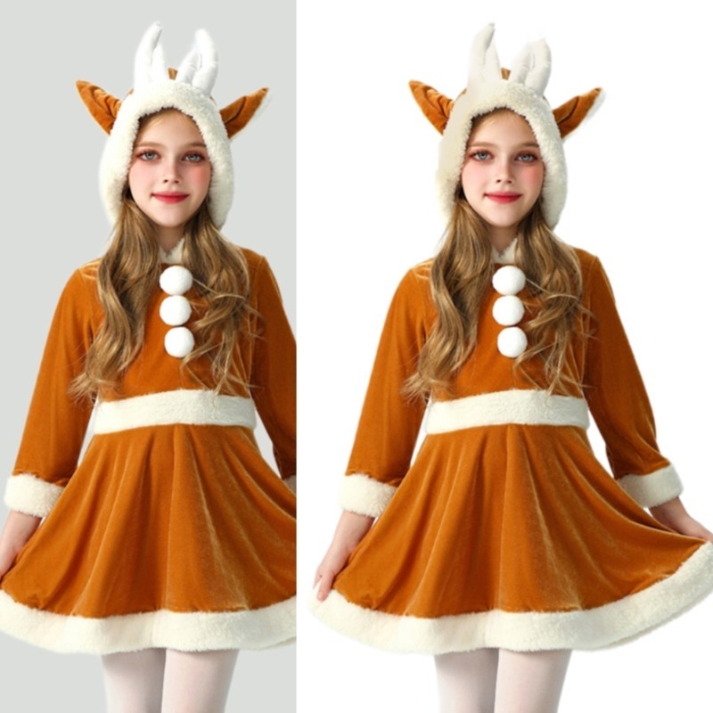 hi Festival Natal Santa Traje Para Crianças Cosplay De Festa Manga Longa Menina Vestido Quente De Inverno Temporada De F