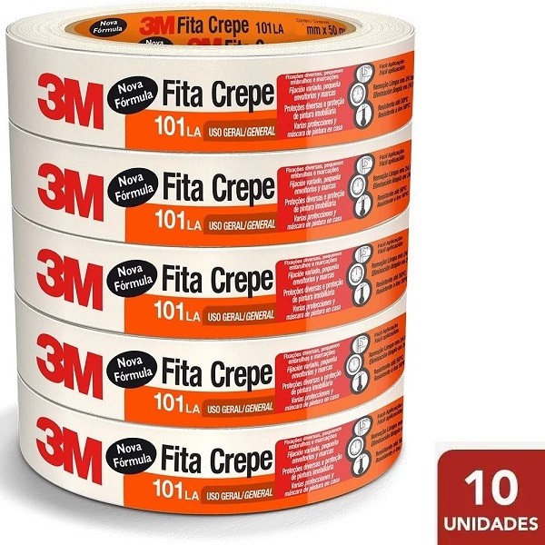 Kit 10 Fita Crepe 18MM X 50M 3M 101LA - Stationery