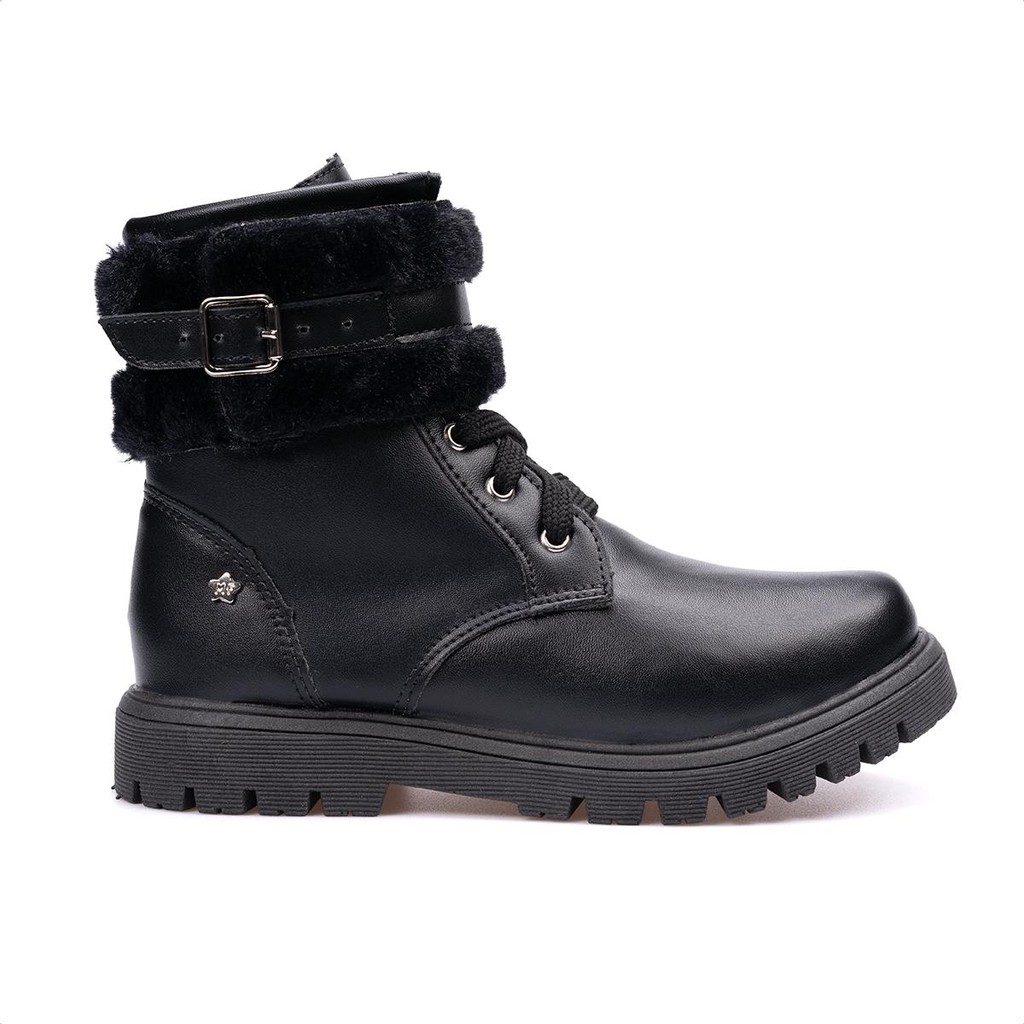 Bota Coturno Infantil Feminina Tratorada Pêlos Fivela Zíper Menina Fashion