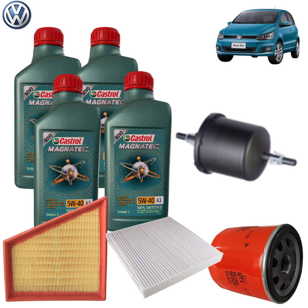 KIT TROCA DE ÓLEO CASTROL MAGNATEC 5W40 (502 A3/B4) + FILTROS ( FOX VOLKSWAGEN)