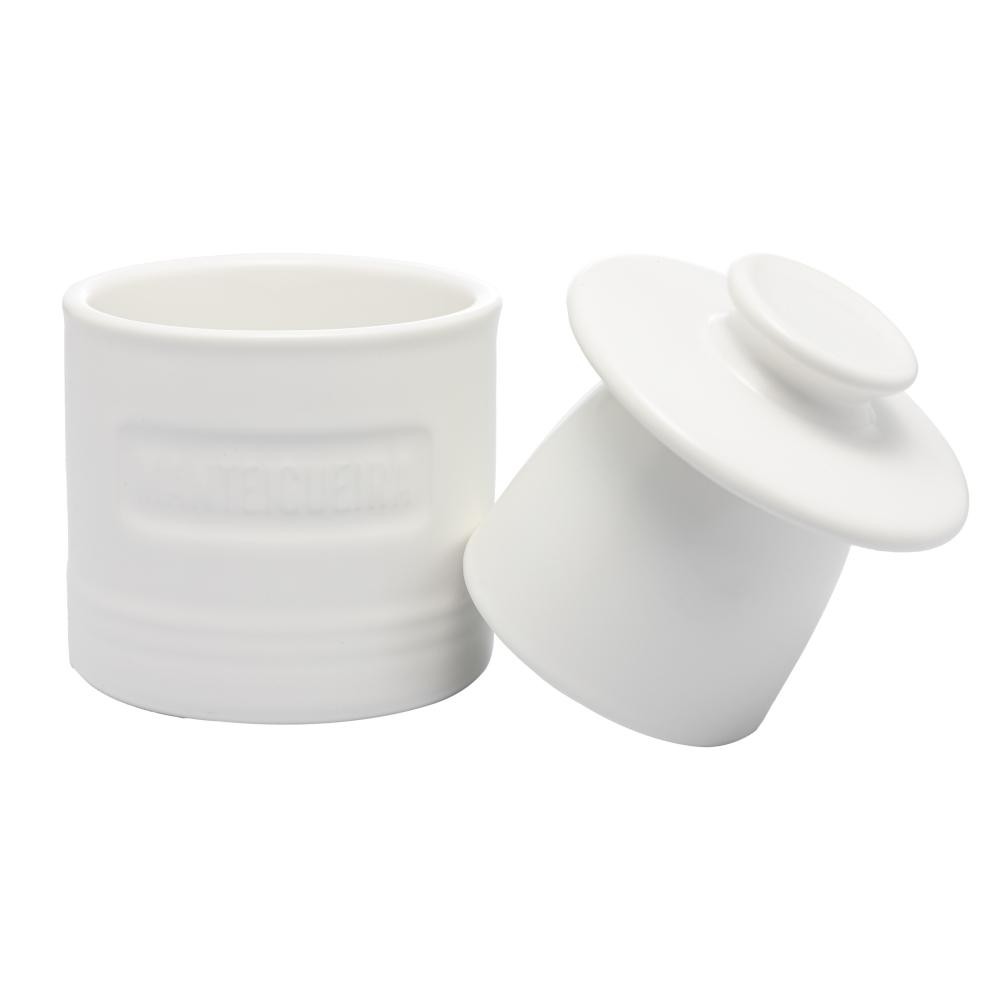 Manteigueira Francesa Wolff de Cerâmica Branca Matte com Tampa 8 cm Porta Manteiga para Mesa Posta Café da Manhã Cozinha