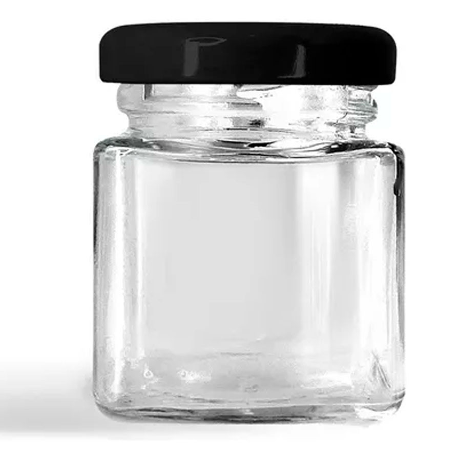 Potinho de Vidro Quadrado com Tampa Metal Preta 50ml - 5x4cm - 1 unidade - Rizzo - Home & Living